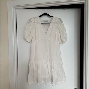 Abercrombie & Fitch White Ruffled Puff Sleeve Mini Dress